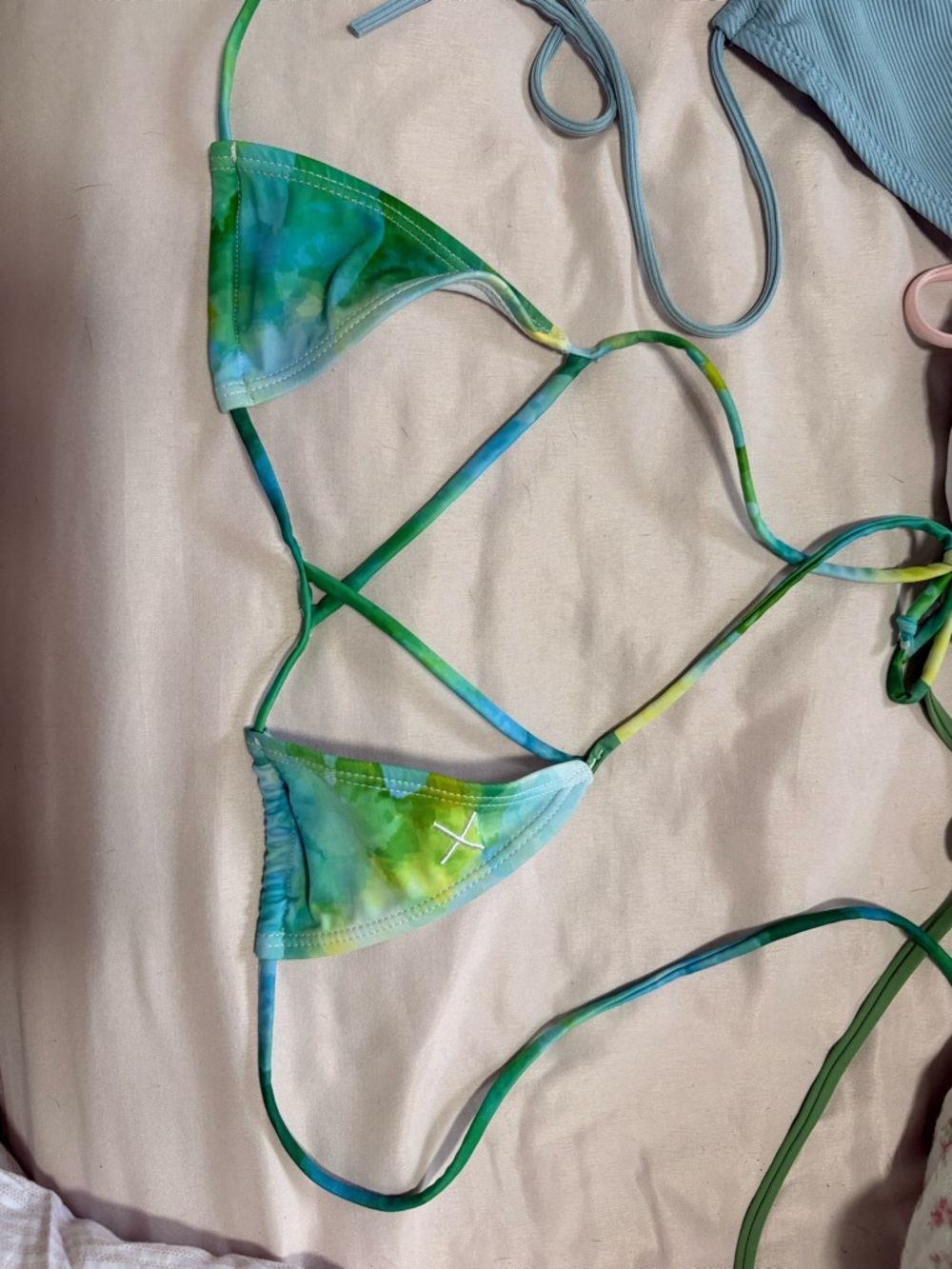 Boutine LA Green Blue Tie-Dye Triangle Bikini Top
